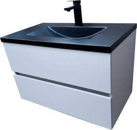 Тъмно дървесен шкаф за баня с черен мат мивка Verona Gray Black